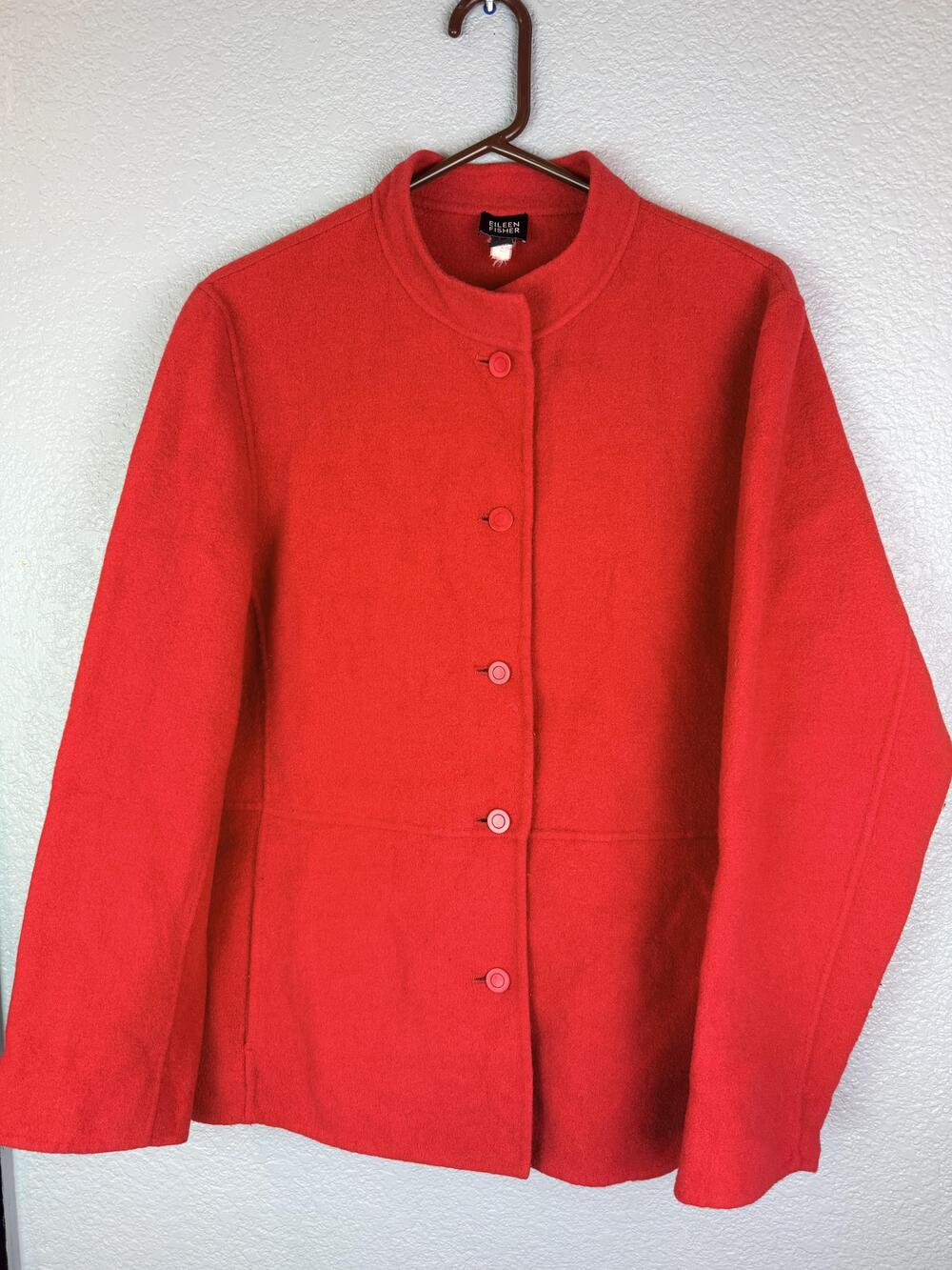 Eileen Fisher Jacket Womens XL Red Wool Cashmere Blend Button Front Pockets